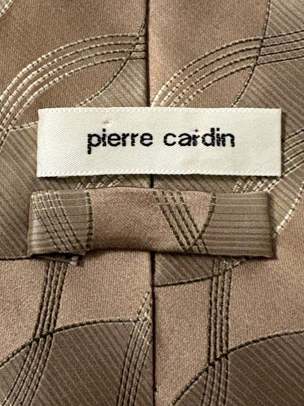 Vintage Pierre Cardin Woven Silk Tie - Beige/Tan Abstract Wave Motif